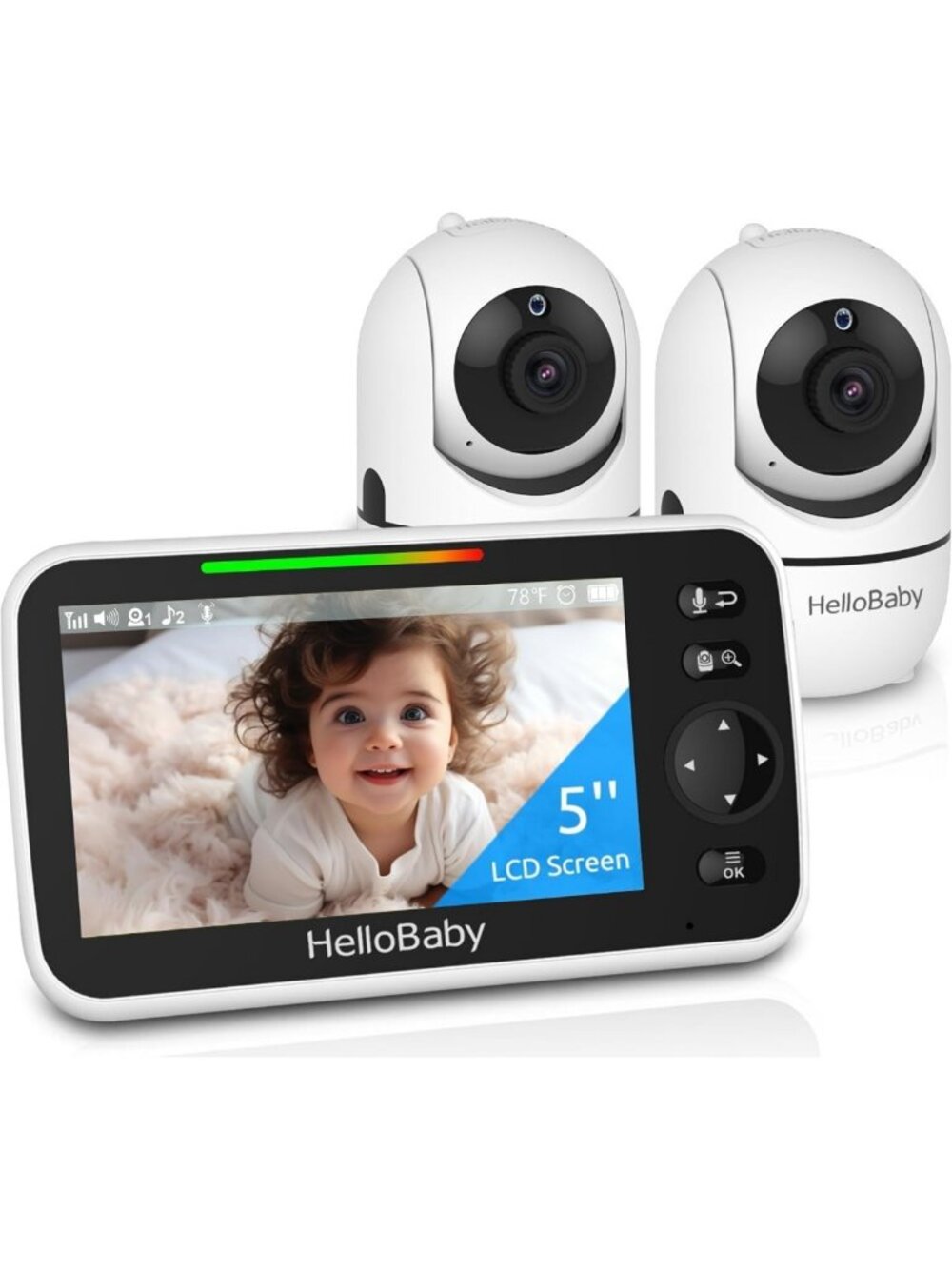5-Inch Dual Camera Baby Monitor with Pan Tilt Zoom - No WiFi Needed, Clear View